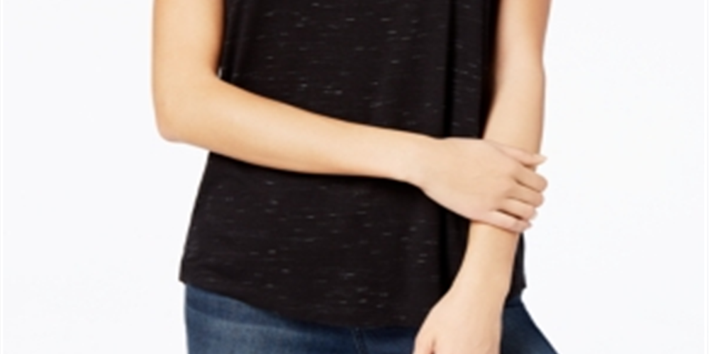 Camiseta feminina Maison Jules com decote redondo, preta, tamanho X-S