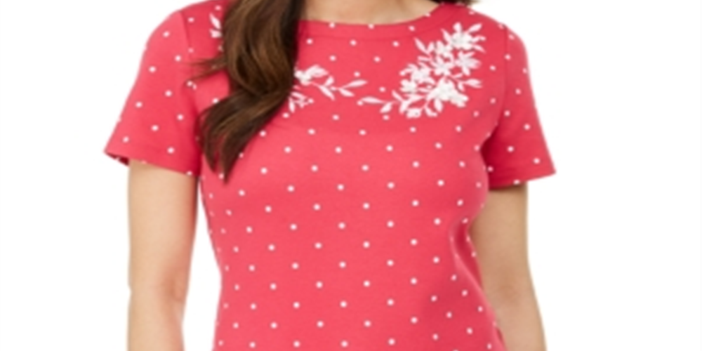 Blusa de algodão com decote canoa e estampa bordada Karen Scott feminina, rosa, tamanho M