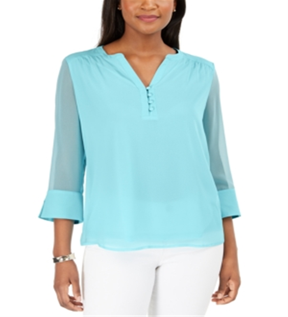 Charter Club Blusa de malha lisa com manga dividida feminina, azul, tamanho grande