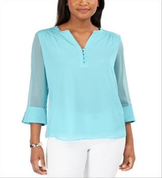 Charter Club Blusa de malha lisa com manga dividida feminina, azul, tamanho grande