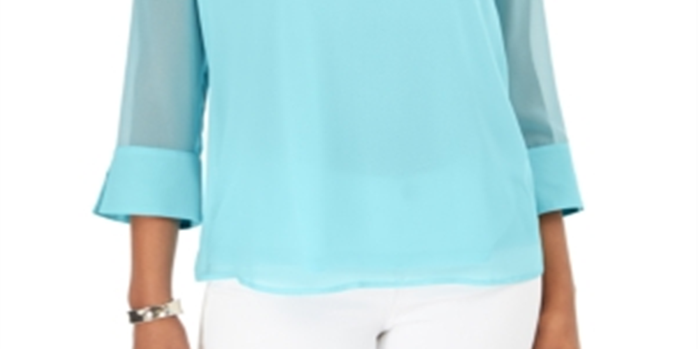 Charter Club Blusa de malha lisa com manga dividida feminina, azul, tamanho grande