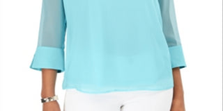 Charter Club Blusa de malha lisa com manga dividida feminina, azul, tamanho grande