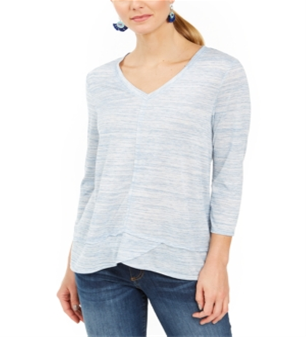 Blusa feminina com decote em V, azul, tamanho extragrande, da Style &amp; Co