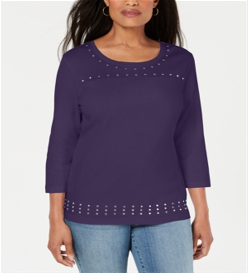 Karen Scott Top Feminino Decote Redondo com Tachas Roxo Tamanho XS