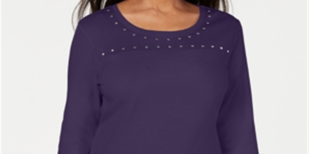Karen Scott Top Feminino Decote Redondo com Tachas Roxo Tamanho XS