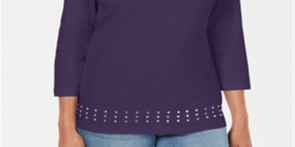 Karen Scott Top Feminino Decote Redondo com Tachas Roxo Tamanho XS