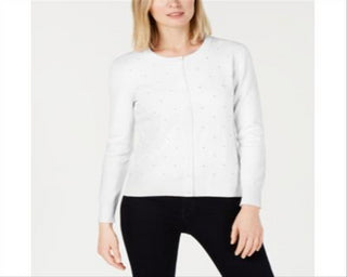 Cardigan feminino com botões e detalhes em pérolas Charter Club, branco, tamanho extragrande