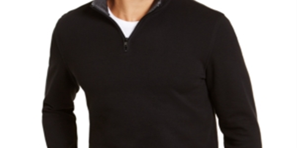 Suéter Alfani Masculino com Zíper e Manga Curta, Preto, Tamanho Pequeno