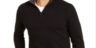 Suéter Alfani Masculino com Zíper e Manga Curta, Preto, Tamanho Pequeno