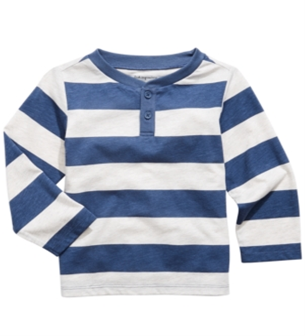 Camiseta Henley listrada infantil First Impressions para meninos, azul, tamanho 2T