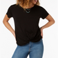 Camiseta feminina estilo &amp; co com bainha torcida alta e baixa, preta, tamanho pequeno