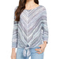 Blusa listrada com amarração frontal estilo &amp; Co feminina, azul, tamanho grande