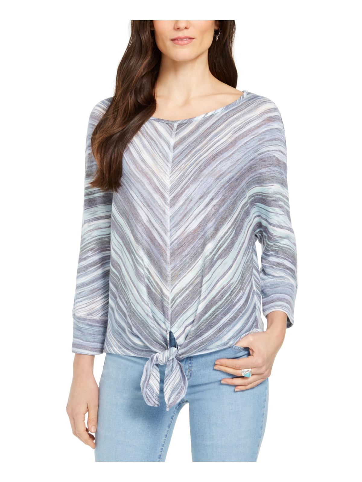 Blusa listrada com amarração frontal estilo &amp; Co feminina, azul, tamanho grande