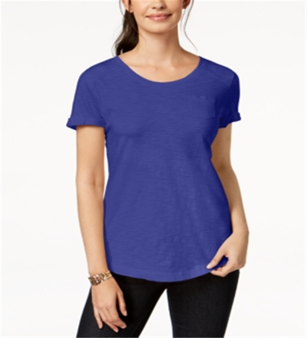 Camiseta feminina de algodão com gola redonda Style &amp; Co, azul, tamanho pequeno