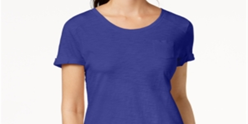 Camiseta feminina de algodão com gola redonda Style &amp; Co, azul, tamanho pequeno