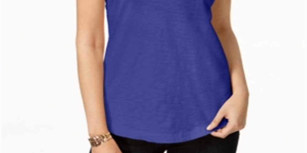 Camiseta feminina de algodão com gola redonda Style &amp; Co, azul, tamanho pequeno