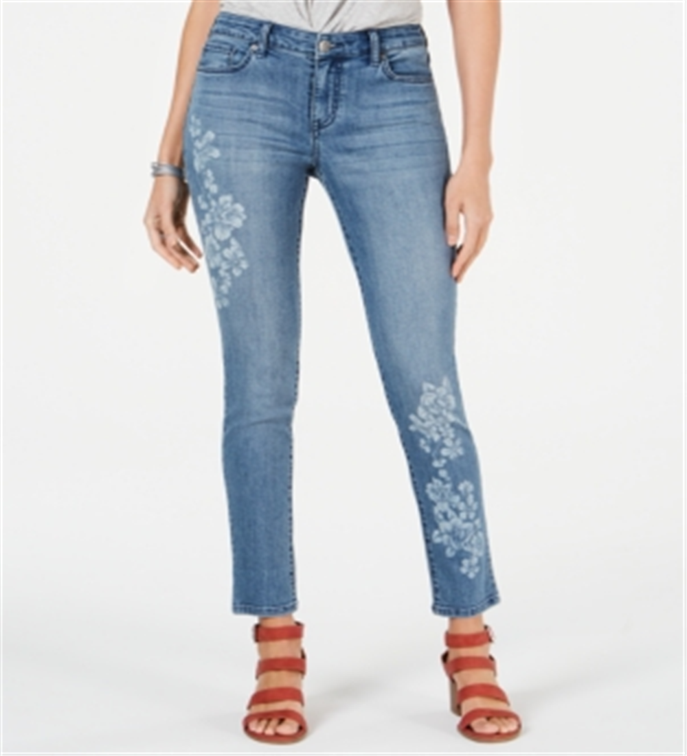 Calça jeans skinny feminina com detalhes florais, azul, tamanho 10, da Style &amp; Co