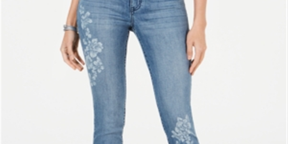 Calça jeans skinny feminina com detalhes florais, azul, tamanho 10, da Style &amp; Co
