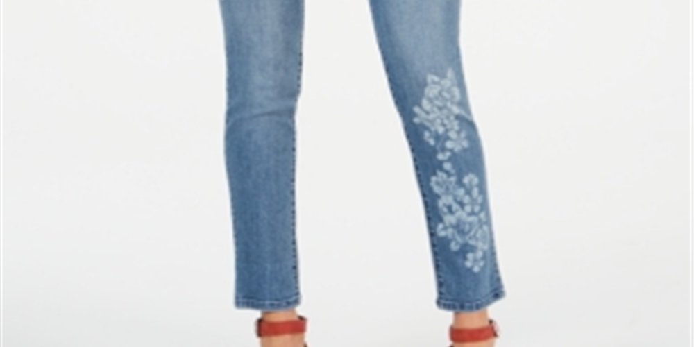 Calça jeans skinny feminina com detalhes florais, azul, tamanho 10, da Style &amp; Co