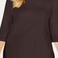 Karen Scott Blusa de malha feminina de algodão com decote canoa e manga 3/4, marrom, tamanho pequeno