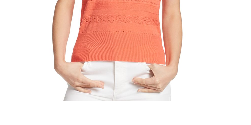 Suéter feminino Ella Moss Emilia com mangas franzidas e babados, laranja, tamanho M