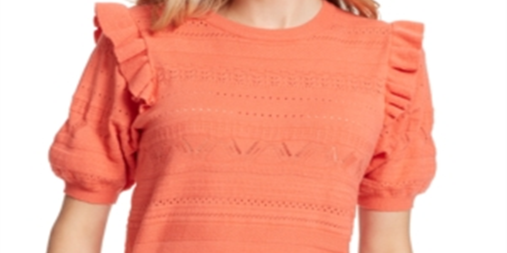 Suéter feminino Ella Moss Emilia com mangas franzidas e babados, laranja, tamanho M