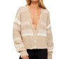 Cardigan feminino listrado com decote em V, bege, tamanho extragrande, da Free People