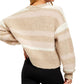 Cardigan feminino listrado com decote em V, bege, tamanho extragrande, da Free People