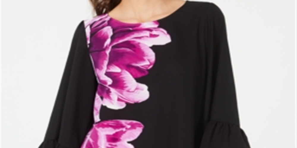 Blusa feminina Alfani com manga sino e estampa floral fúcsia - Preto, tamanho pequeno P