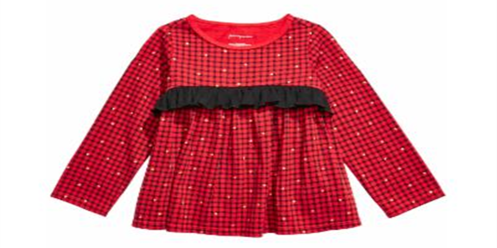 Camiseta xadrez de algodão manga longa com babados First Impressions para bebês meninas, tamanho 18 meses