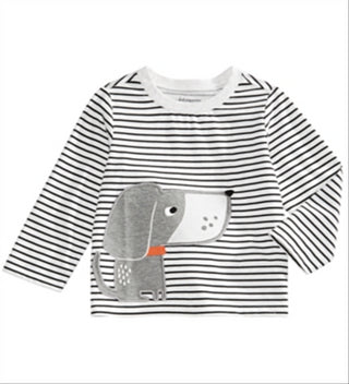 Camiseta infantil com estampa de cachorro listrada First Impressions para meninas, cinza, tamanho 6 a 9 meses