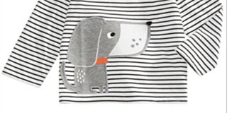 Camiseta infantil com estampa de cachorro listrada First Impressions para meninas, cinza, tamanho 6 a 9 meses