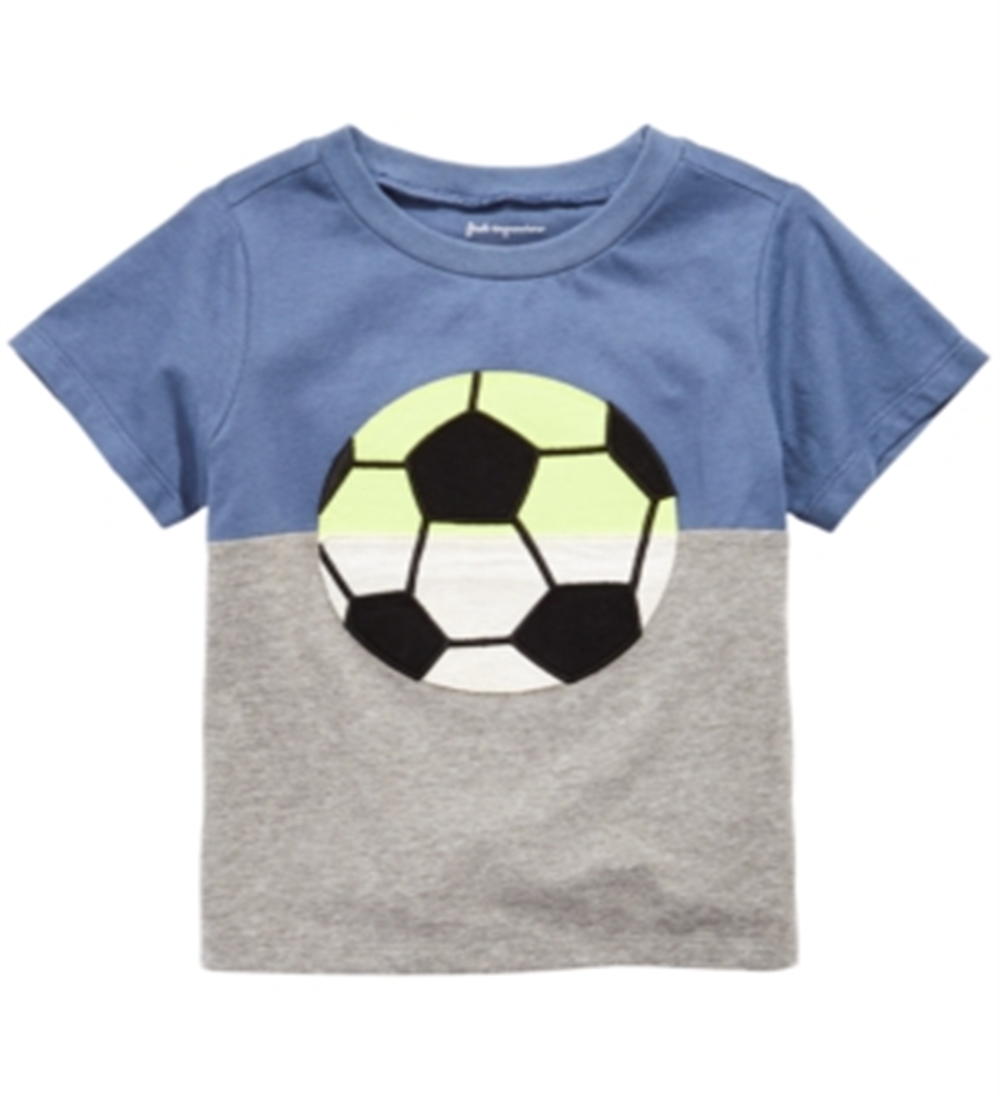 Camiseta infantil First Impressions com estampa de futebol e blocos de cores, azul, tamanho 2T