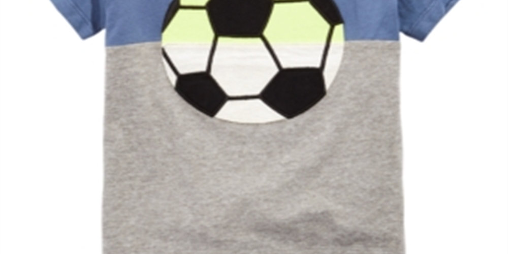 Camiseta infantil First Impressions com estampa de futebol e blocos de cores, azul, tamanho 2T