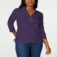 Camisa feminina Karen Scott de algodão com cadarço, roxa, tamanho grande