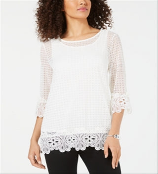Top de renda de crochê feminino Alfani, branco, tamanho pequeno médio