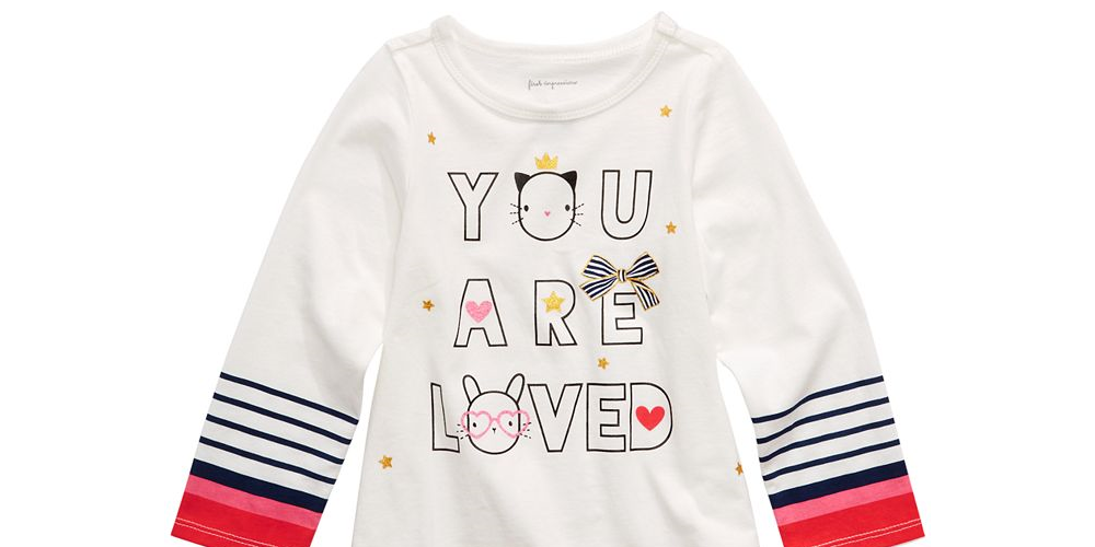 Camiseta infantil First Impressions de algodão com manga comprida e estampa gráfica, tamanho 18 meses