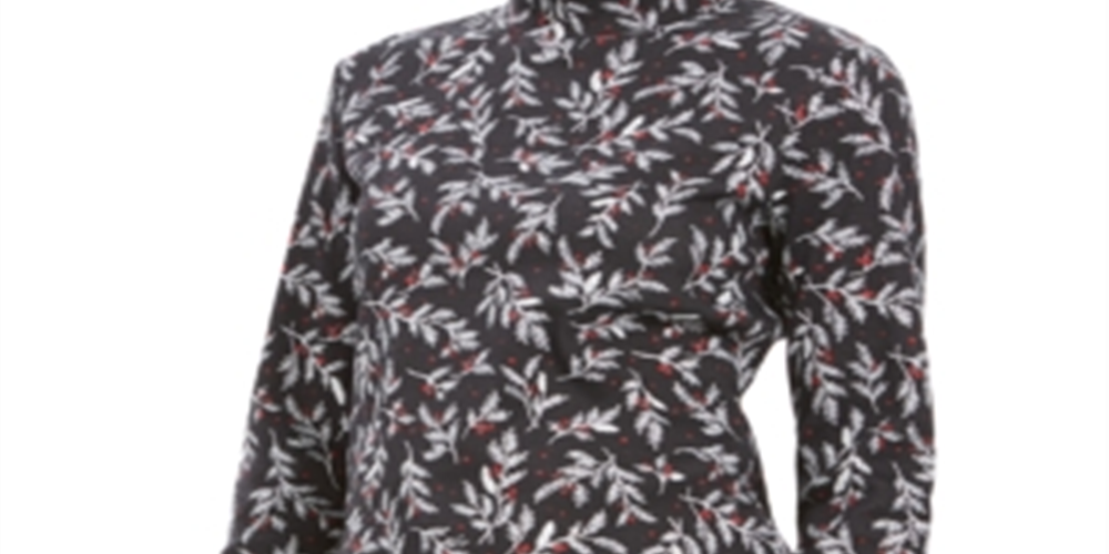 Karen Scott Blusa Feminina Estampada Wheat Fields Gola Simulada Preta Tamanho Pequeno P