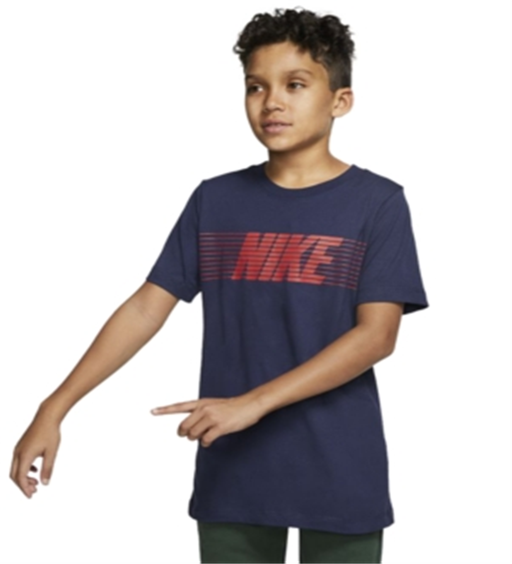 Camiseta de algodão com estampa do logotipo Nike Big Boy's, azul, tamanho grande