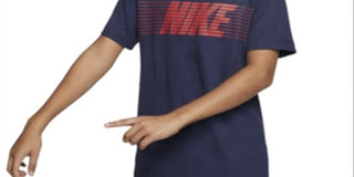 Camiseta de algodão com estampa do logotipo Nike Big Boy's, azul, tamanho grande