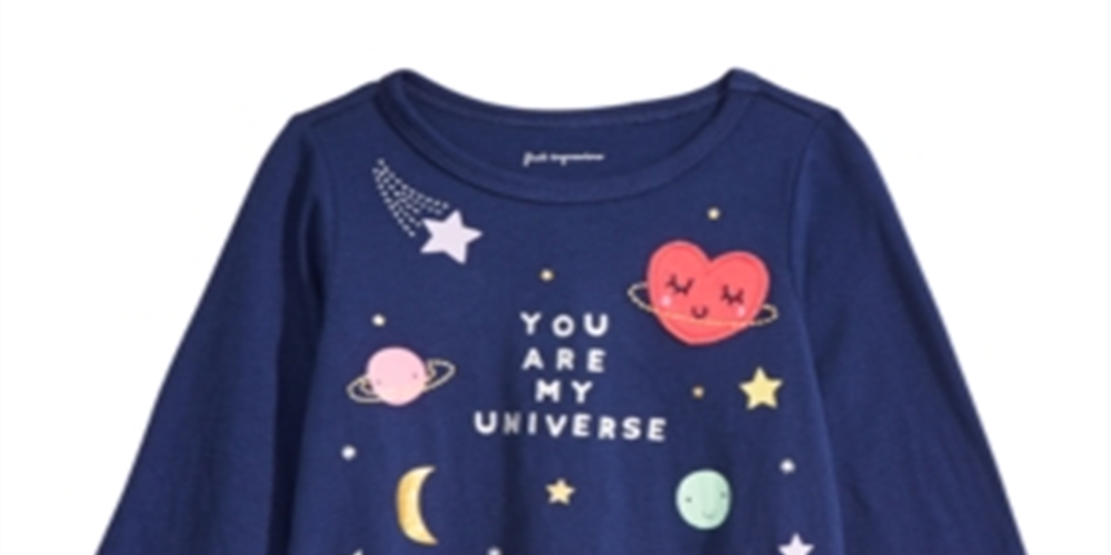Camiseta infantil de algodão manga comprida Universe da First Impressions para meninas, tamanho 3T