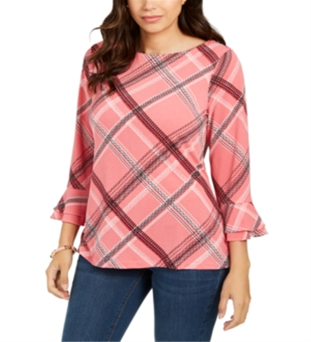 Blusa feminina xadrez com manga sino Charter Club rosa tamanho XXL