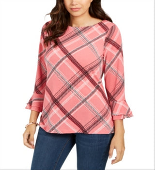 Blusa feminina xadrez com manga sino Charter Club rosa tamanho XXL