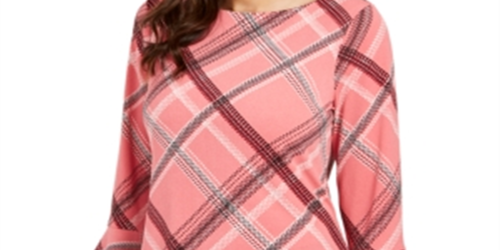 Blusa feminina xadrez com manga sino Charter Club rosa tamanho XXL