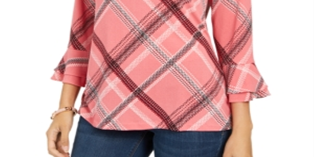 Blusa feminina xadrez com manga sino Charter Club rosa tamanho XXL
