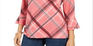 Blusa feminina xadrez com manga sino Charter Club rosa tamanho XXL