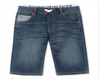 Tommy Hilfiger Shorts Jeans Infantil Retro Revolution Fit Stretch Texturizado com Camadas Azul Tamanho 5