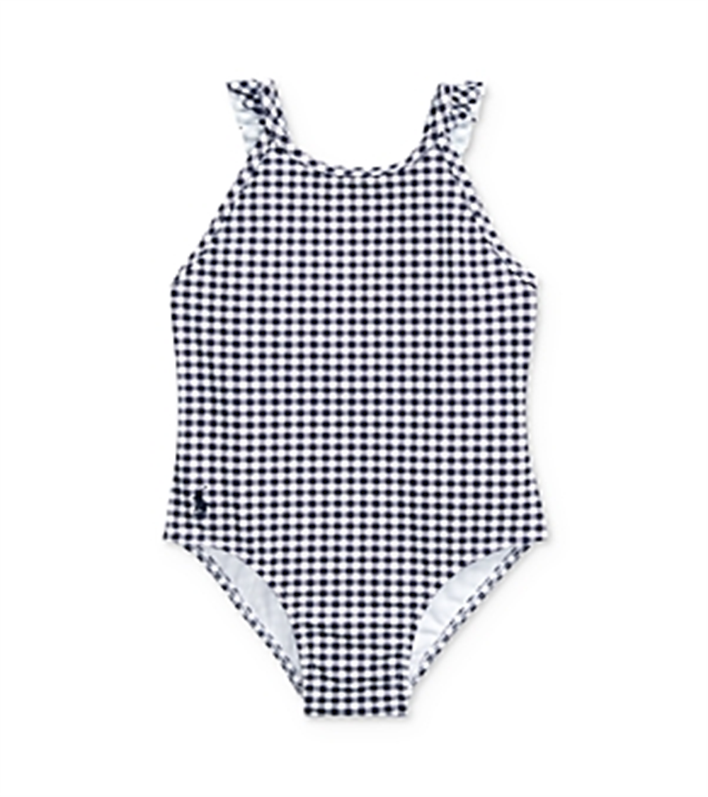Maiô Ralph Lauren com babados xadrez azul tamanho 9MOS para meninas