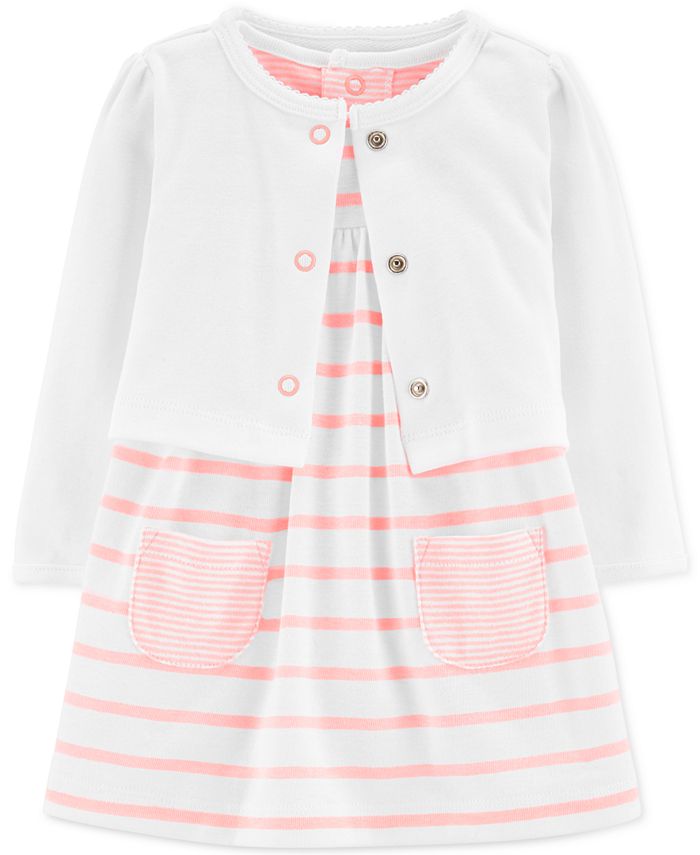 Conjunto de 2 peças de body, vestido e cardigan para menina Carter's, rosa, tamanho 9 meses