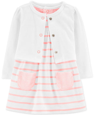 Carter's Baby Girl's 2 Piece Bodysuit Dress & Cardigan Set Pink  Size 9 Months